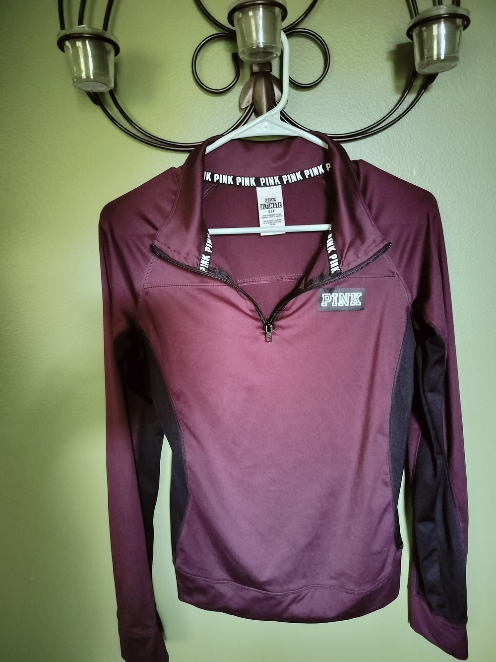 PINK Victoria's Secret by Victoria's Secret Women's Maroon Half-Zip Pullover